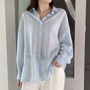 [NS홈쇼핑]라이아 여성 시스루 셔츠 남방 아사 루즈핏 긴팔 롱 블라우스 여름..