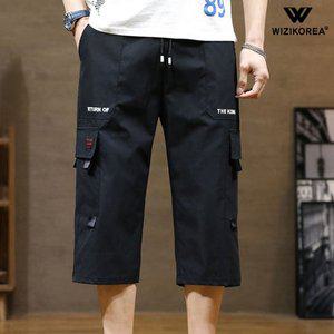 [위즈아이]남성 여름 남성 7부 카고 밴딩 팬츠 멀티 포켓 반바지 WI200PN