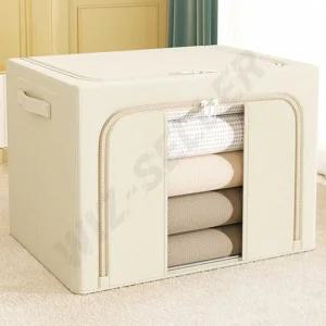 측면입구 투명창박스 이불가방 수납함 패브릭 지퍼정리함 보관함 접이식 프레임 튼튼한 대형 고정틀 케이스