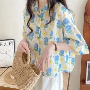 [오아즈] 여성 플라워 꽃 패턴 색색 컬러풀 셔츠 2color