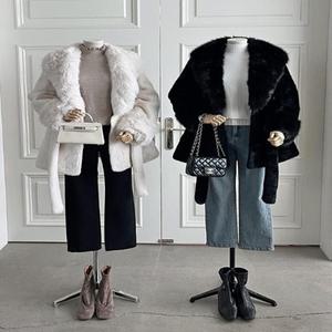 여자 스트랩 밍크 럭셔리 롱 카라 중년옷 코트