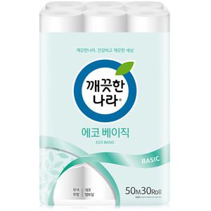 깨끗한나라 에코 베이직 2겹 화장지 50m 30롤 1팩 (30롤)