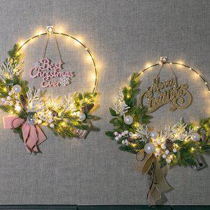 [플라워트리]크리스마스 리스 벽장식 리본 화이트솔방울 메탈링 58cm (DIY) 3컬러 벽걸이 소품 데코 조화