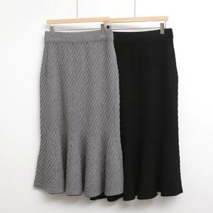 드그로 패턴 스웨터 사선 여성 밴딩 머메이드 치마 프릴장식