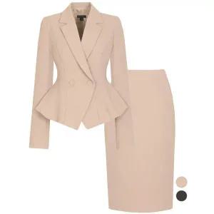 [하프클럽/비비드시크릿가너]SET 여성 러플더블 가을봄 정장 자켓 스커트 세