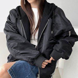[스타일나]여자 봄 가을 겨울 루즈핏 후드탈부착 4온스 항공점퍼 박시 아우터 남녀공용