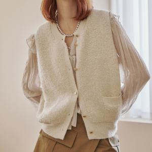 [MAXZA] 부클얀 포켓 라운드넥 버튼업 니트 베스트