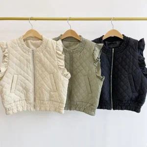 [캣츠원피스]프릴 누빔 퀼팅 패딩조끼 집업