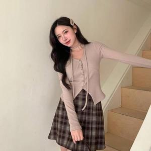 여자 롱타이 글램룩 V넥 골지 속기모 가디건