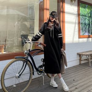 [핑크시슬리] 리드 배색 기모 후드 롱원피스