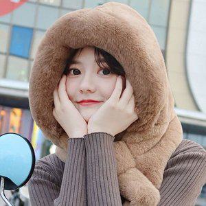 [기타]러블리 후드 머플러 겨울 일체형 모자 목도리 넥워머 밍크 퍼리 방한