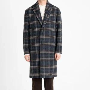 [킨록바이킨록앤더슨](신세계 사우스시티)네이비 멀티체크 울 세미 오버핏 코트