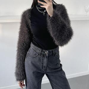 [M7] 여자 스웨터 솔잎 페이크퍼 숏가디건 가디건