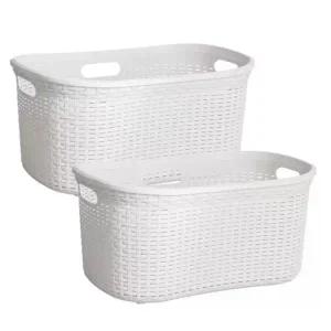 바스클립 오픈형 세탁물 바구니 세트 40L 2P - 화이트 환기 통풍 세탁 빨래 바구니 통 분리수거함 코스트코