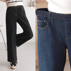 44-77 캐주얼 밴딩 와이드 양기모 데님팬츠 데일리 겨울 한파 스판 청바지 빅사이즈 편안한 진청 흑청