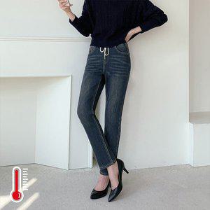 [진마니아] 밍크 융기모 허리스트링 블루 세미일자 데님 팬츠