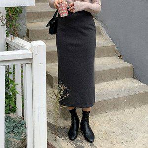 [옷자락]여자 겨울 시크룩 베이직 H라인 모직 슬림 롱스커트