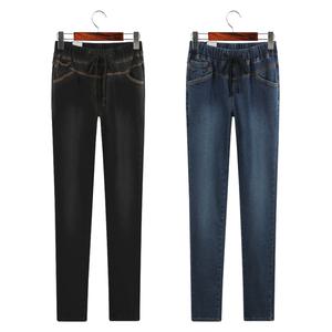 허밍퍼플 여성용 8120- 스트링 기모 팬츠 빅사이즈 겨울 따뜻한 밴딩 청바지 끈 워싱 데님 스판 여성의류