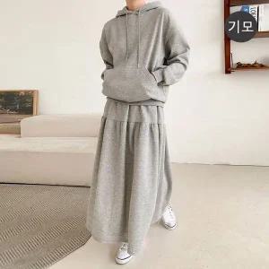 [하프클럽/]기모 후드 롱 스커트 셋업 홈웨어 세트 빅사이즈 겨울
