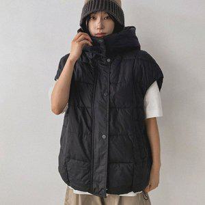 [옷자락]여자 겨울 스트릿 3컬러 무지 오버핏 후드 패딩 조끼