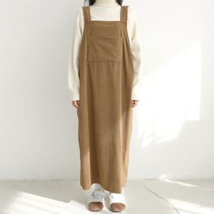 문에이블 가을 겨울 여자 여성 코듀로이 레이어드 빅사이즈 멜빵 골덴 롱 원피스