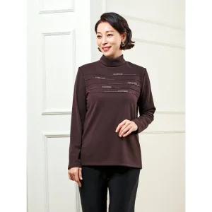 [마담엘레강스] 핀턱앤 핫픽스 반폴라 티블라우스 K224BL02