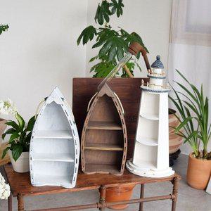 빈티지 우드 화분 소품 장식장 나룻배  화이트 (WBEF431)