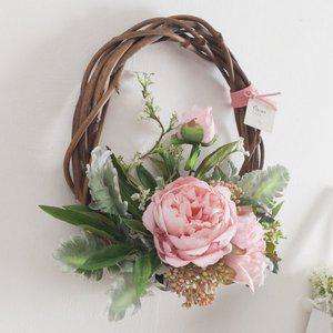 [플라워트리]작약 조화 꽃 리스 벽장식 러블리 33cm 인테리어 벽걸이 현관 문 꾸미기 소품