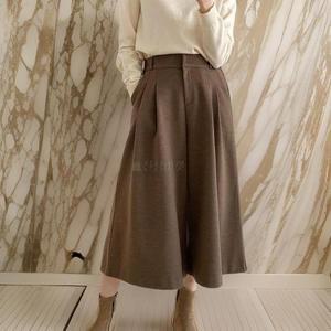 여자 핀턱 겨울바지 에이라인 보온 8부 슬랙스