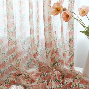 라튤립플라워 실크 쉬폰 커튼 아일렛형