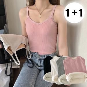 [2개세트] 여성 안감 융털기모 끈나시 브라탑 겨울나시(4color)