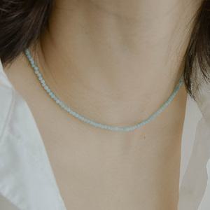 아마조나이트 원석 초커목걸이 925은 민트 여름 초커 레이어드 은목걸이