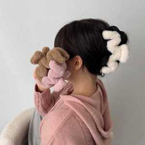 디아브 빅사이즈 웨이브 퍼 집게핀 올림머리 밍크 털 헤어핀 머리핀