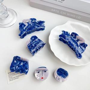 여성용 심플한 아세테이트 머리핀, 창의적이고 재미있는 상어 클립, 파란색 헤어 개성 있는 빈티지 액세서