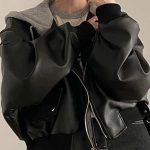 [드레스허그]벤티 레트로 후드 가죽 자켓