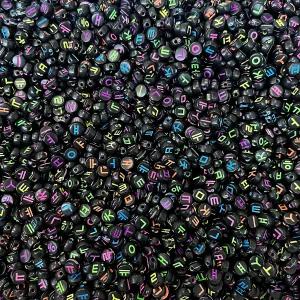 [30g]7mm 납작 원형 블랙 네온 컬러 한글비즈 EAB60-1 이니셜 비즈 팔찌재료