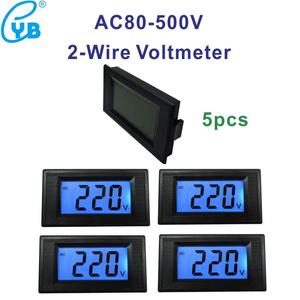 호환 LCD 디지털 전압계 AC 80-500V 전압 계량기 볼트 측정기 2 와이어 블루 백라이트 110V 220V 모니터 5P
