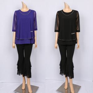 노브패리스 BGR2044이중 보석 망사 티셔츠 66에서99 국산 라인 라틴 모던 웰빙 뱃살 군살커버 칠부 사계절 여자 