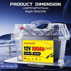 RVs 밴 트레일러 모터홈용 LiFePO4 리튬 배터리 100A 스마트 BMS 최대 1280Wh 에너지 그룹 24 12V