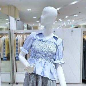 [밸리걸]오픈카라 스판 스모킹 반팔 블라우스 225160_s