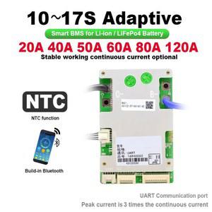 오네이 내장 적응형 이온 보호 블루투스 BMS UART LIFEPO4 120A 밸런스 50A 60A 스마트 20A 60V NTC 보드 80A 10 17S 40A 36V