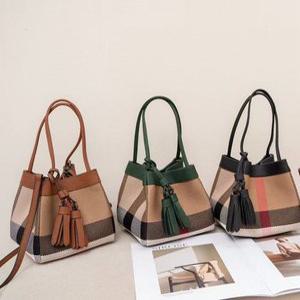 여성 소가죽 사각 체크 복조리백 미니가방 크로스백 버킷백 