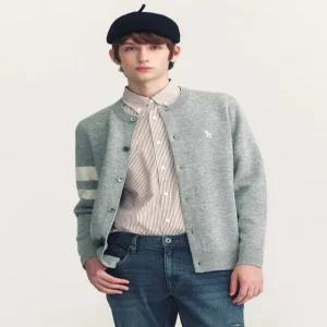 [24FW] HZSW4D200G1 그레이 소매 배색 울 이중직 라운드 가디건