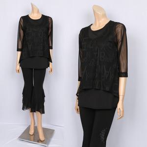 노브패리스 BGR2943 영문 이중망 칠부 티셔츠 66에서88 라인 라틴 모던 웰빙 군살 뱃살커버티 사계절 헐렁한 여자 