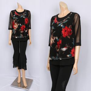 노브패리스 BGR2945 레드장미 이중보석 칠부 티셔츠 66에서99 라인 라틴 모던 웰빙 군살 뱃살커버티 꽃무늬티 사계절 