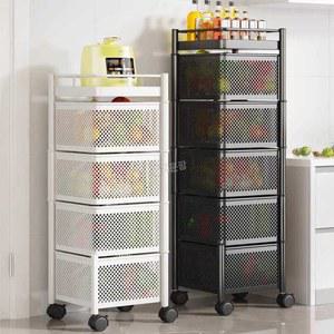 철제 트롤리 회전 3단화이트 수납 이동식 원형 바구니 정리 테이블