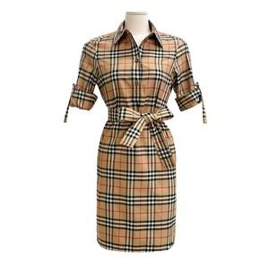 체크 코튼 셔츠 원피스 베이지 8063498