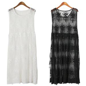 망사꽃레이스 에이프런 나시원피스 시스루 레이어드 민소매 롱조끼 베스트