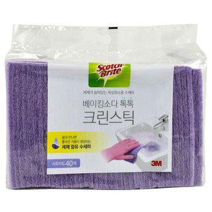 [스카치브라이트](대형12cm x 18cm) 40매 스카치브라이트 베이킹소다 톡톡 크린스틱 욕실청소 수세미 무...
