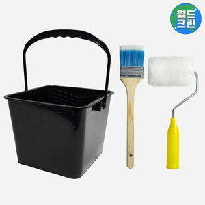 [월드크린] 손잡이 페인트 박스트레이 소 세트 통 붓 롤러 3종